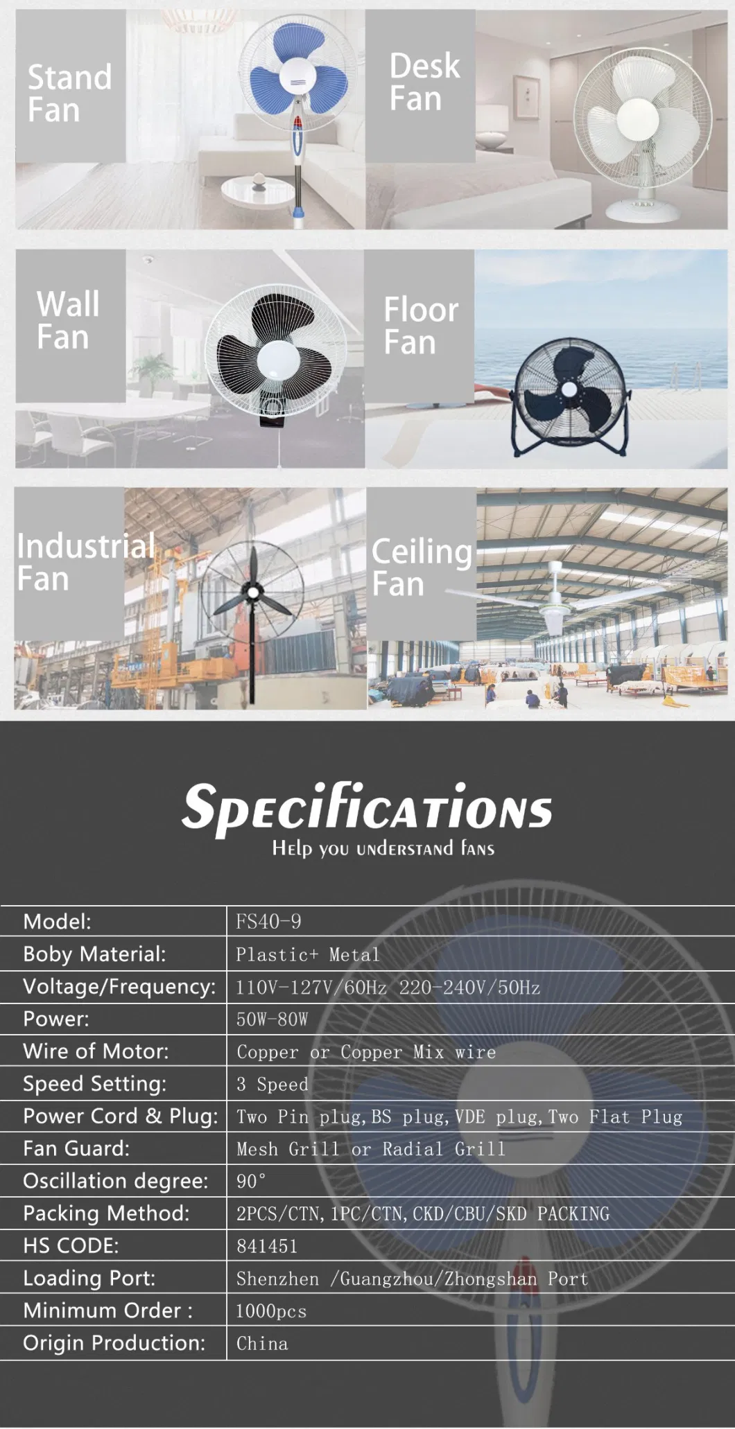 Factory Directly Selling 16inch Electric Stand Fan with Light